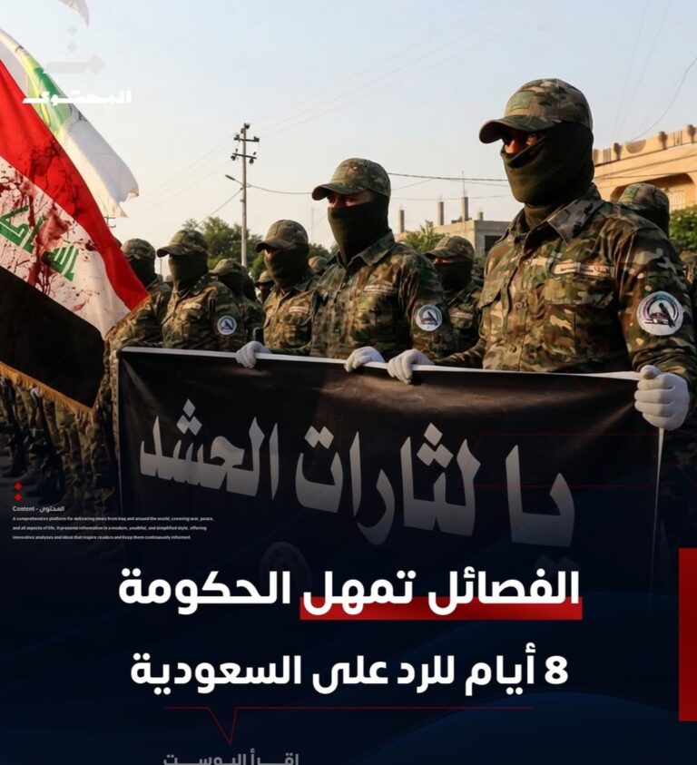 الفصائل الإسلامية في العراق : تمنح الحكومة  العراقية 8 ايام لاثبات قدرتها للرد على ضربات واتهامات السعودية وامريكا